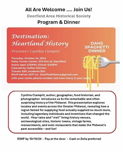 Deerfield Area Historical Society Spaghetti Dinner Poster