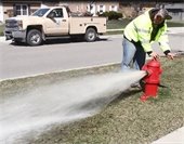 Public Works flushing a fire hydrant