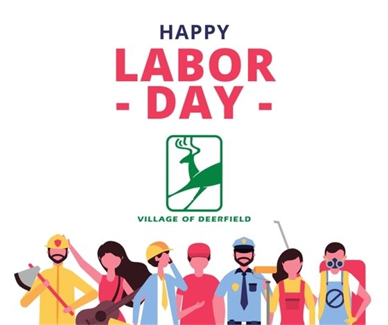 Graphic of working people with the words "Happy Labor Day"