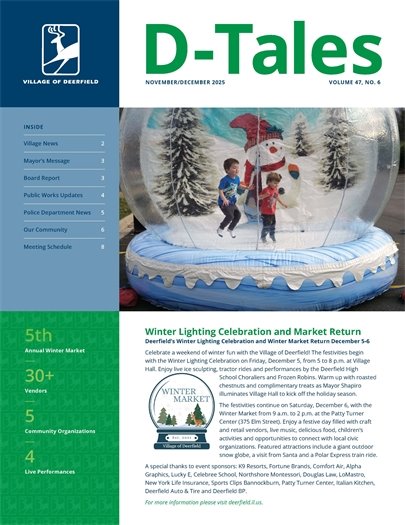 Photo of the cover of D-Tales with a large photo of kids in an inflatable snow globe and an article about the Winter special events