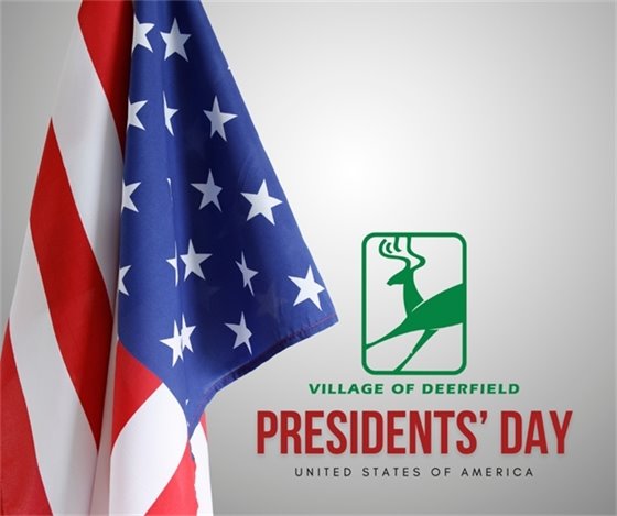 Presidents' Day with a flag and Village logo