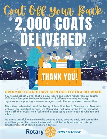 Winter coat drive poster noting that more than 2,000 new and gently used coats were collected
