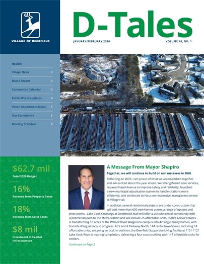 Photo of the cover of the Village D-Tales newsletter with a message from Mayor Shapiro