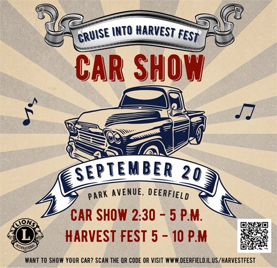 Poster from Cruise into Harvest fest featuring a drawing of an old vehicle