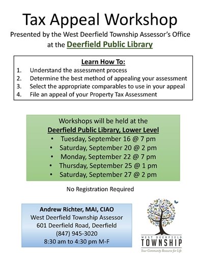 Post with the following information: Don't miss this opportunity to gain insights into the tax appeal process. Participants will learn how to understand the assessment process, file an appeal of their property tax assessment, determine the best method of appealing their assessment and choose the right comparable sales for their appeal. No registration required.